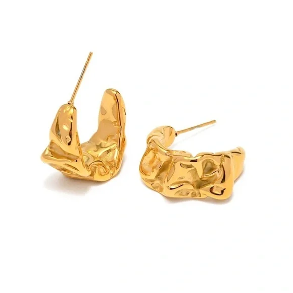 18k Gold Plated Shiny Retro Lava Earrings - Picture 6 of 8